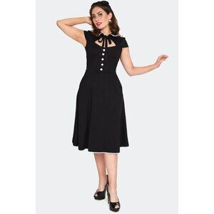 NWT Voodoo Vixen Black Tie Neck Flare Dress Retro Pinup Style